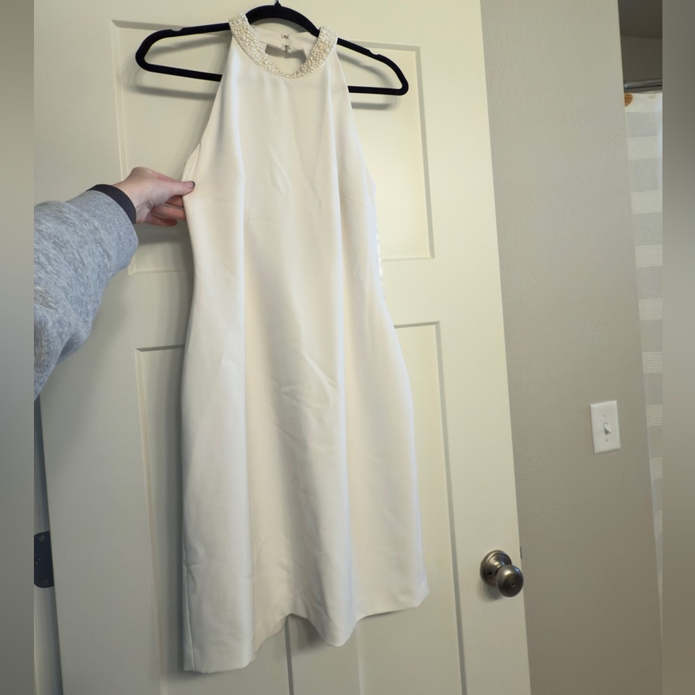 Karl Lagerfeld White Halter Pearl Dress